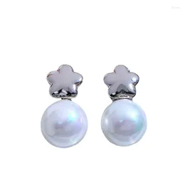 Stud Earrings S925 Silver Flower Pearl 9mm Women's Natural K Gold Versatile Earring Jewelry