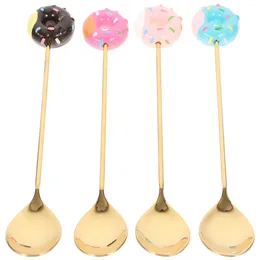Spoons Stainless Steel Spoon Donut Macaron Dessert Kids Set 4pcs For Ice Cream Long Handle Mixing Coffee Scoop