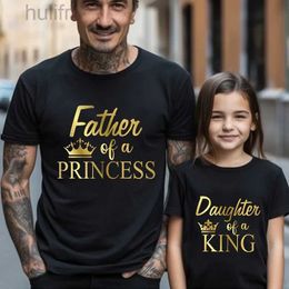 Family Matching Outfits Father of Princess Daughter of King Print T Shirt Lovely Daddy and Me Outfit Family Matching Outfits Dad Baby Girl Summer Look d240507