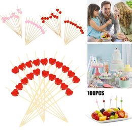 Forks 100Pcs Creative Love Bamboo Fruit Sticks Salad Snack Cocktail Skewers Wedding Birthday Party Decorations