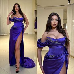 Prom Gorgeous Split Purple Dress Off Shoulder Formal Evening Elegant Bone Bodice Beads Party Dresses For Special OCNS PROMDRESS ES DRESSE