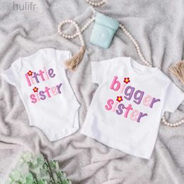 Family Matching Outfits Big Sister Little Sister Matching Set Girls Casual Letter Print Family Outfits Kid T-shirt+baby Romper Outfit Best Gift To Kid d240507