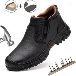 Boots Black Leather Waterproof Safety Work Shoes For Men Office Protect Puncture-proof Indestructible Non-slip Male