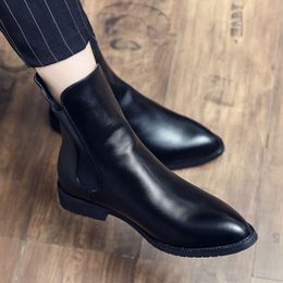 Concise Elastic Band Slip-on City Men Businesss Mid Calf Leather Dress Boots Ankle Boot FREE SHIPPING