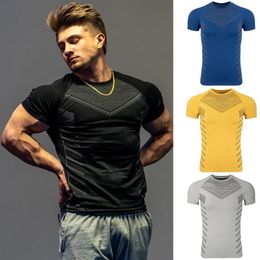 Summer mens quick exhaust breathable outdoor T-shirt elastic tight fitting clothing running training casual short sleeves 240429