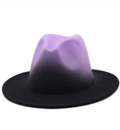 2022 Gradient Colour Party Top Hat Women Men Wool Felt Jazz Fedora Hats Trend Wide Brim Spray Paint Patchwork Cap Sombreros De Muje1783546