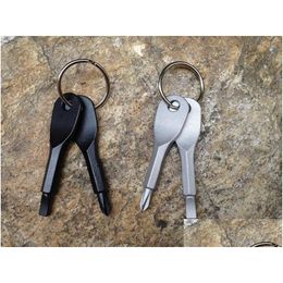 Key Rings 20Pcs/Lot Outdoor Edc Mtifunctional Tool Stainless Steel Keychain Screwdriver Flathead Head Ring Chain Drop Delivery Jewelr Dhkhc