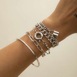Jewellery hip-hop style lock for women 4-piece of geometric round buckle set bracelet elements