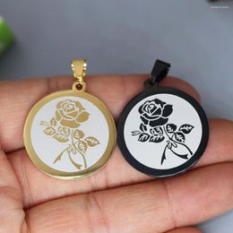 Pendant Necklaces 2Pcs/lot Engraved Rose Flower Women Charm For Necklace Bracelets Jewellery Crafts Making Findings Handmade Stainless Steel