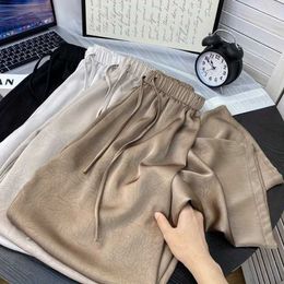 Men's Pants Spring Summer Ice Silk Satin Womens Commuting High Waist Loose Straight Drape Casual Wide Leg Folds Full Length H240506