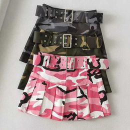 Skirts Street womens pink camouflage pleated mini skateboard dance school girl high waistband role-playing A-line new Q240507