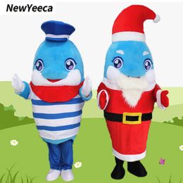 Mascot Costumes Cute Dolphin Mascot Costume Christmas Party Marine Animal Lovely Adult Walking Animation Props Clothing