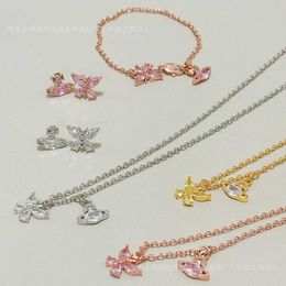 Designer Westwood New Butterfly Haoshi Necklace Bracelet Earrings High Version Diamond Inlaid Saturn Asymmetric Style