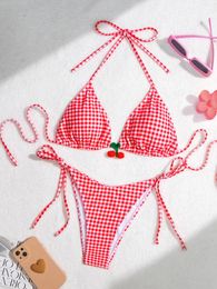 Women's Swimwear Sexy Micro Bikini 2024 Woman Swimsuit Red Gingham Women String Thong Bikinis Set Female Bathing Suit Beach Wear Biquini