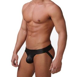 man brief red brief mens brief Hot Sexy Mens Male's Thongs Underwear Faux Leather strap Underwear Erotic Briefs Black5369664