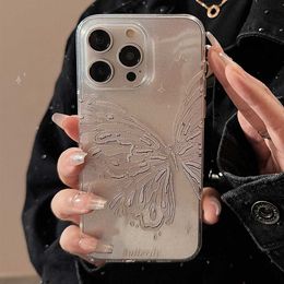 Cell Phone Cases Glitter Bling Butterfly Pattern Clear Phone Case for phone 15 Pro Max 14 Pro 12 13 Pro Max Transparent Soft Silicone Back Cover