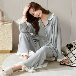 Women's Sleep Lounge Womens Pajamas 2 Piece Set Plaid Loungewear Lapel Long Sleeve Top + Long Pants Casual Pyjamas Home Clothing Sleep Pijama Mujer