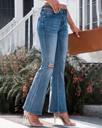 Women's Jeans 2024 Fashion Pants Ripped Pocket Design Flared Elegant Female Trouser Casual Bottom Clothing Outfits