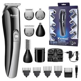Hair Trimmer Kemei 6 in 1 Rechargeable Hair Trimmer Titanium Hair Clipper Electric Shaver Beard Trimmer Men Styling Tools Shaving Machine 600 T240507