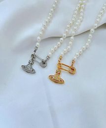 Necklaces Crystal Saturn paper clip pendant Necklace Women Diamond Copper Real 18K Gold Plated Designer Jewelry Letter chain for W7789485