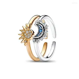 Cluster Rings 2024 Sun Moon Open Couple Ring Adjustable Gold Plated Matching For Women Valentine Days Jewellery Gift