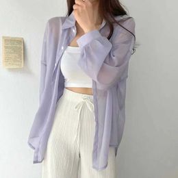 Women's Blouses Shirts 8 Colors Shirts Women Sheer Thin Chic Summer Simple Solid Sun-proof Temper Fashion Baggy All-match Basic Korean Style Clothes d240507