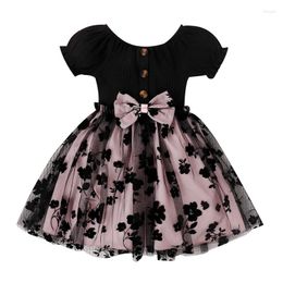 Girl Dresses Toddler Dress Short Sleeve Crew Neck Flower Bow Tulle Patchwork A-line Summer Party