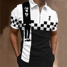 Mens Polo Golf Plaid Turndown Short Sleeve Zipper Clothing Funny Comfortable Beach Tee Man Luxury Tops Original Shirts Quality 240428