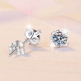 S925 Sterling Silver Earrings Moissanite Pin Diamond Four Claw Snowflake Simple Temperament High Fashion Jewelry