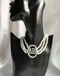 Chokers Handmade Greek Sorority Custom Three Layer White Pearl AEO Letter Necklace Earring Set Jewelry For Women4764969
