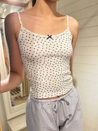 Women's Tanks Floral Hollow Out Bow Tank Tops Summer Lace Trim Cotton Sleeveless Crop Top Women Sweet Preppy Style Slim Camisole Y2k Clothes