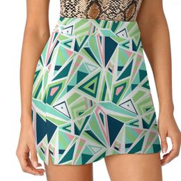 Skirts Colour Block Print Skirt Green Triangle Kawaii Mini Summer High Waist Custom Aesthetic Casual Big Size 3XL 4XL