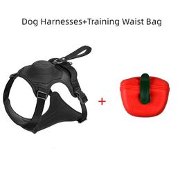 Dog Harness with Retractable Leash as One No-Pull Pet Harness Adjustable Soft Padded Vest Dog Walking LeadsTraining Waist Bag 240506