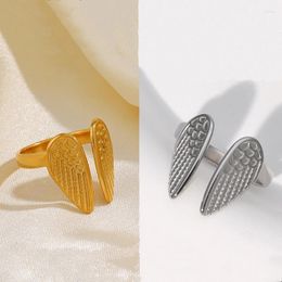 Cluster Rings Stainless Steel Wing Feather Ring For Women Men Open Metal Style Personalised No Fading Rock Punk Finger Fashion Jewellery
