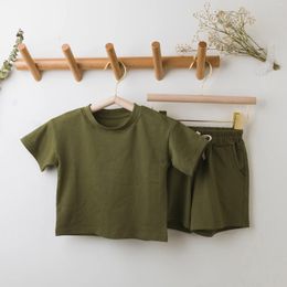 Clothing Sets Children Cotton Solid Outfits Shorts Sleeves 2PCS Clothes Toddler Boys And Girls Casual Kids Baby 1-7Y