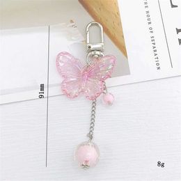 Keychains Lanyards Laser Butterfly Key Chain Ball Tassel Keychain for Women GIrl Bag Pendant Purple Pink Insect Key Accessories Gift Jewellery