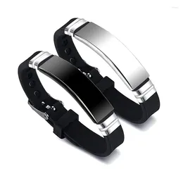 Charm Bracelets Blank Stainless Steel Bracelet Sport Black Silicone Adjustable Bangles For Women