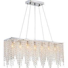 Siljoy Modern Rectangular Crystal Chandelier - Luxury K9 Raindrop Pendant Lighting for Dining Room Kitchen Island - Linear Hanging Ceiling Light Fixture, L47
