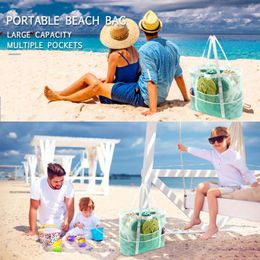 Storage Bags Large Capacity Fashion Mesh Beach Bag Top Zip Casual Toy With 8 Pockets Outdoor Vacation Tote