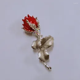 Brooches MZC Vintage Red Rose Flower Brooch Crystal Rhinestone For Wedding Party Brosche Broche Summer Jewelry Buckle Bijoux