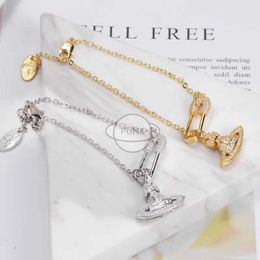 Designer Vw Full Diamond Saturn Pins Chain Bracelets Instagram Popular Stars Edition for Women