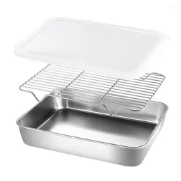 Dinnerware Sets Stainless Steel Baking Pan Tray With Cooling Rack Cover Set Cake BBQ Oven Home Cooking Roasting Grilling Tool