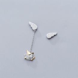 MloveAcc Genuine 925 Sterling Feather Fairy Wings Flying Pig Stud Earrings for Women Fashion Silver Jewelry6485520