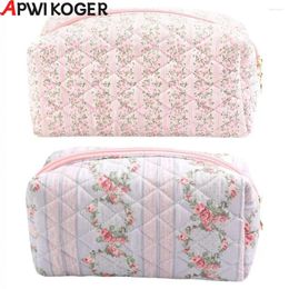 Cosmetic Bags Women Floral Bag Large Capacity Cotton Cute Storage Handbag Zipper Closure Quilted Makeup Girls Daily