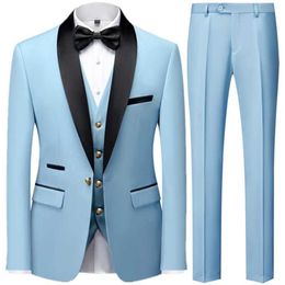 Men's Suits Blazers Mens Mariage Colourful Block Neck Set Jacket Trousers Waist Coat Business Casual Wedding Tank Top Pants 3-piece Q240507