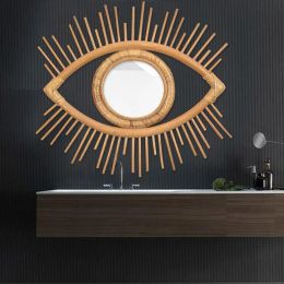 Mirrors Eye Shape Decor Mirror Frame Rattan Art Decor Makeup Mirror Dressing Bathroom Wall Hanging Mirror Frame Crafts