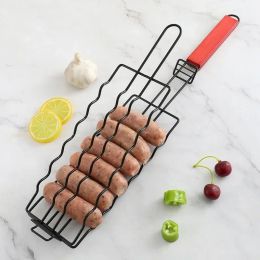 Accessories Camping Stainless Steel Hot Dog Bbq Clamp NonStick Ham and Sausage Grilling Nets Grilled Basket Grille Barbecue