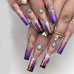 False Nails 24Pcs Long Ballet Christmas False Nail Wearable coffin With diamonds Design Fake Nail Full Set of Nail Tip Pressing on nails T240507