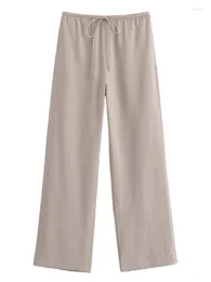 Women's Pants 2024 Summer Straight Women Fashion Solid Elastic Waist Drawstring Bow Female Elegant Street Trousers Clothing