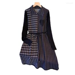 Abiti per feste Casualmente a maglia per donne 2024 femminile di grandi dimensioni 4xl autunno inverno sciolte a pedaggio a strisce plaid patchwork Vestidos